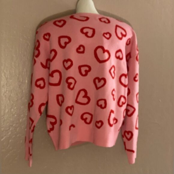 Target Women's Valentine's Day Graphic Cardigan Pink Red Button Up V-neck Sz L - Picture 6 of 6